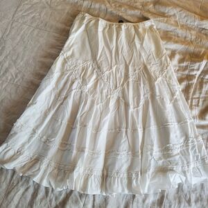 White 100% Cotton Midi Skirt With Lining. Size 4
